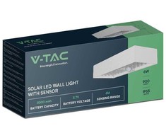 Sieninis šviestuvas V-tac 6W LED sieninis lauko šviestuvas su saulės baterija ir judesio davikliu, baltas, 4000K, IP65