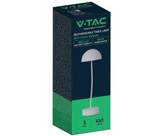 V-tac 3W LED įkraunamas stalo šviestuvas, baltas, 3000K, dimeriuojamas