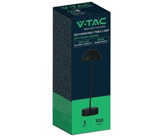 V-tac 3W LED įkraunamas stalo šviestuvas, juodas, 3000K, dimeriuojamas