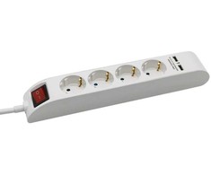 Ilgintuvas 4-vietis V-TAC, 2 usb jungtys, baltos spalvos, šviečiantis įjungimo mygtukas