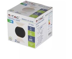 Sieninis šviestuvas V-tac 6W sieninis lauko šviestuvas, IP65, juodu korpusu, apvalus, 4000K