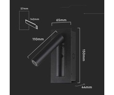 V-tac 2W LED įleidžiamo montavimo sieninis šviestuvas, juodas, 3000K, CREE LED chip