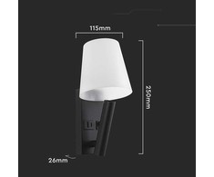 V-tac 2W LED sieninis šviestuvas, juodos/baltos sp., 3000K, CREE LED chip, su USB/PD jungtimi