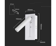 V-tac 2W LED įleidžiamo montavimo sieninis šviestuvas, baltas, 3000K, CREE LED chip