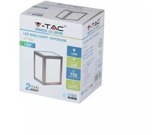 V-tac 12W LED sieninis šviestuvas, pilkas, IP65, 6400K