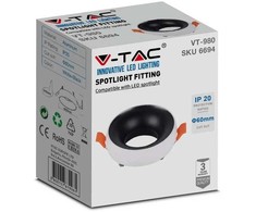 V-tac Apvalus GU10 lemputės rėmelis, baltas korpusas/juodas reflektorius