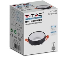 V-tac Apvalus GU10 lemputės rėmelis, juodas korpusas/baltas reflektorius