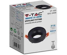 V-tac Apvalus GU10 lemputės rėmelis, juodas korpusas/juodas reflektorius