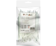 Opaski zaciskowe V-TAC 2.5x100mm balta 8kg Nylon66 (pakuotė. 100szt)