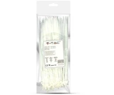 Opaski zaciskowe V-TAC 2.5x200mm balta 8kg Nylon66 (pakuotė. 100szt)
