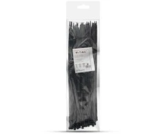 Opaski zaciskowe V-TAC 4.5x350mm juoda 22kg Nylon66 (pakuotė. 100szt)