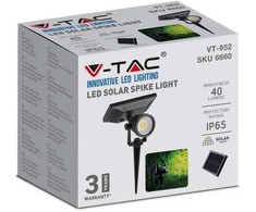 V-tac 2W LED įsmeigiamas lauko šviestuvas, juodas, 6400K, IP65, su saulės baterija