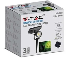 V-tac 2W LED įsmeigiamas lauko šviestuvas, juodas, 3000K, IP65, su saulės baterija