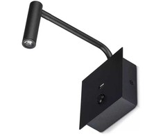 V-tac 3W LED sieninis šviestuvas, juodas, su USB, 3000K
