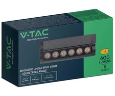 V-tac 5W LED šviestuvas į magnetinius bėgelius, juodas, 6400K, pakreipiamas