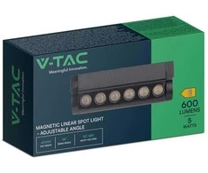 V-tac 5W LED šviestuvas į magnetinius bėgelius, juodas, 3000K, pakreipiamas