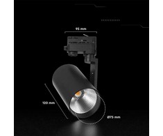 20W LED šviestuvas į 3 fazių bėgelius, juodas, 3000K, CREE LED chip