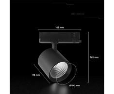 36W LED šviestuvas į 3 fazių bėgelius, juodas, 6400K, CREE LED chip