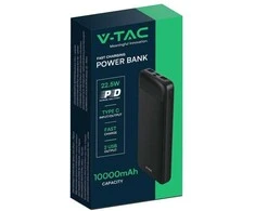 Power bank V-TAC 10000mAh juoda 2xUSB type C szybki 22,5W V-TAC VT-10005-B