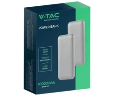 Power bank V-TAC 10000mAh slim type C sidabrinė VT-3527