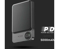 Power bank V-TAC 5000mAh pilka magnetyczny 9mm aliuminio lightning LCD szybki 20W V-TAC VT-50005-SG