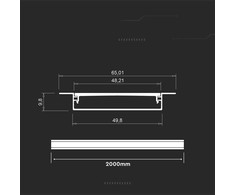 V-tac LED įleidžiamas profilis su dangteliu, sidabro sp., 2000x65x10mm