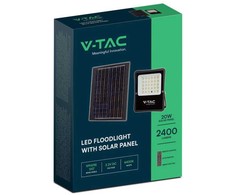 V-tac 20W LED prožektorius su saulės baterija, juodas, 6400K