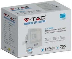 Samsung 10W LED prožektorius V-TAC, baltu korpusu, 6500K, su judesio davikliu