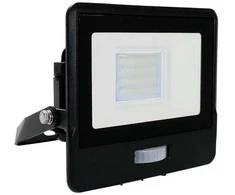 20W LED prožektorius V-TAC, juodu korpusu, 3000K, su judesio davikliu