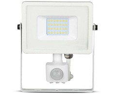 20W LED prožektorius V-TAC, 6400K (šaltai balta),su judesio davikliu, baltu korpusu, SAMSUNG LED chip