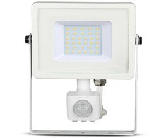 30W LED prožektorius V-TAC, 3000K (šiltai balta), su judesio davikliu, baltu korpusu, SAMSUNG LED chip
