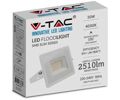 V-tac 30W LED prožektorius, E-serija, baltu korpusu, 6500K