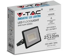 V-tac 30W LED prožektorius, E-serija, juodu korpusu, 6500K