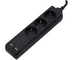 Ilgintuvas 3-vietis V-TAC, 2usb jungtys, 3G1.5MM2 X 1.5M, juodas