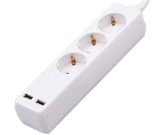 Ilgintuvas 3-vietis V-TAC, 2usb jungtys, 3G1.5MM2 X 1.5M, baltas