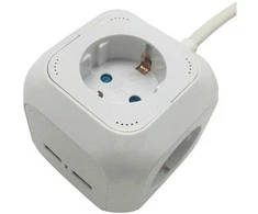 Ilgintuvas 4-vietis V-TAC, 2usb jungtys, 3G1.5MM2 X1.4M, baltas, kubo formos