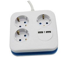 Ilgintuvas 3-vietis V-TAC, 2usb jungtys, 3G1.5MM2 X1.4M, baltas, kvadratinis
