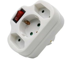 V-tac 3vietis lizdo adapteris, baltas, 2 jungtys 2,5A, viena 16A, su jungikliu