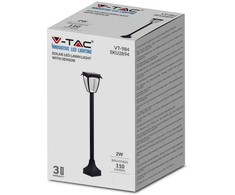 V-tac 2W pastatomas lauko šviestuvas, juodas, su saulės baterija