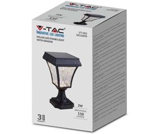V-tac 2W pastatomas lauko šviestuvas, juodas, su saulės baterija