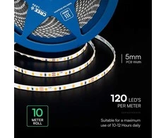 8W/m LED juosta, 120LED/m, 24V, 3000K, IP20, CREE LED chip, 10 metrų ritė