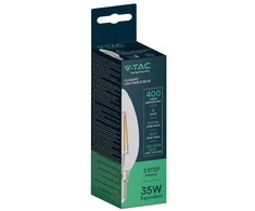 Żarówka LED filamentas V-TAC 4W świeczka C37 E14 3xKlik ściemnialna VT-2804 3000K 400lm