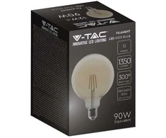 V-tac 12W LED filamentinė lemputė, G125, E27, gintaro sp. stiklu, 2200K