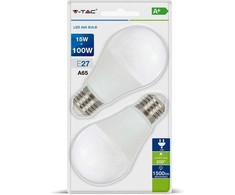 15Wx2vnt/pakuotėje LED lemputės V-TAC, A60, E27, termoplastikas, (6400K) šaltai balta