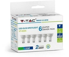 V-tac 4,5W LED lemputė, GU10, 6500K, 6vnt pakuotėje