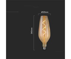 V-tac 4W LED filamentinė lemputė, E27, B125, gintaro sp., 2700K