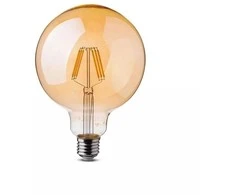 V-tac 6W LED filamentinė lemputė, G125, E27, gintaro sp. stiklu, 2200K