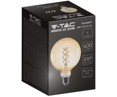 V-tac 6W LED filamentinė lemputė, G125, E27, gintaro sp., 1800K