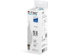 5.5W LED lemputė V-TAC, E14, žvakės liepsnos formos, 3000K (šiltai balta) , SAMSUNG LED chip