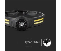 V-tac 3+5W LED įkraunamas žibintuvėlis, juodas, IP43, tvirtinamas ant galvos
